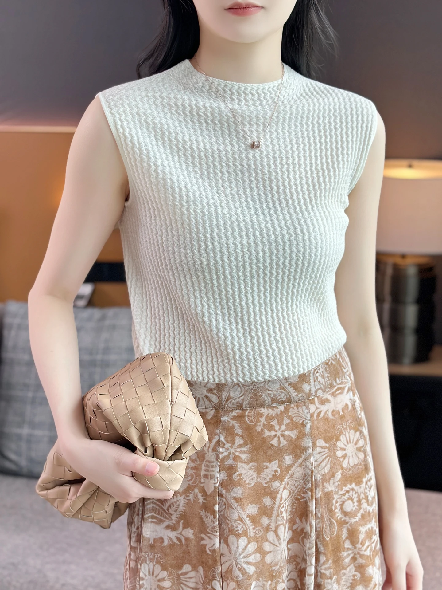 

Женский бесшовный вязаный шерстяной жилет Zuozhujia с волнообразной текстурой, ультраэластичный, без рукавов, повседневный, удобный, дышащий, модный