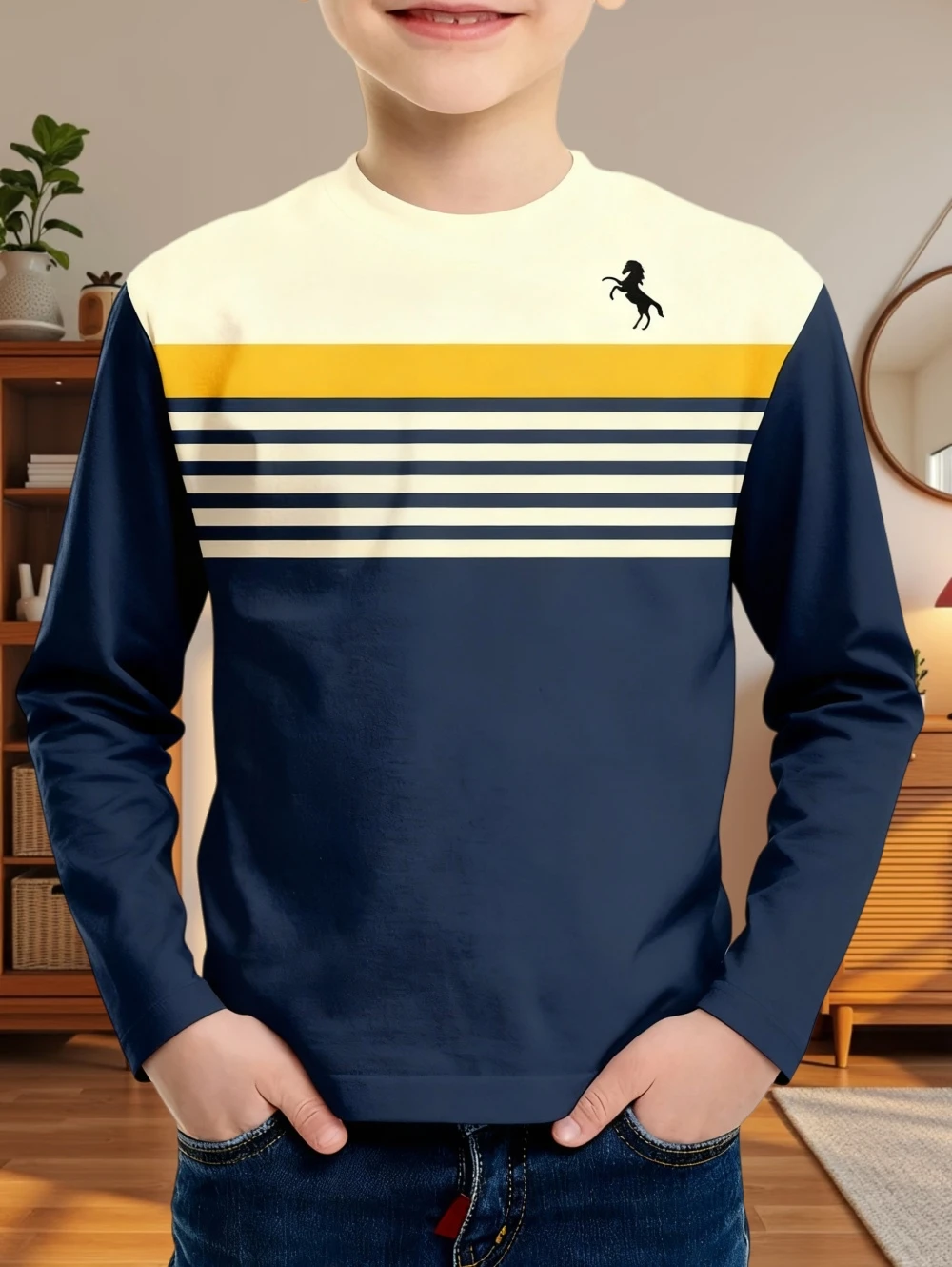 الخريف الكلاسيكية الفتيان تي شيرت في الهواء الطلق جولة الرقبة طويلة الأكمام أعلى شريط ثلاثية الأبعاد طباعة الشارع فضفاض تي شيرت الراحة ملابس الأطفال #3