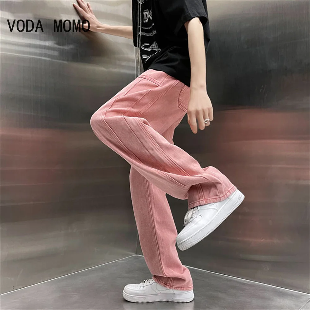 

2025 Men's Work Baggy Homme Casual Pants Classic Style Jeans Pink/blue Black Loose Straight Pants Biker Denim Trousers M-2XL