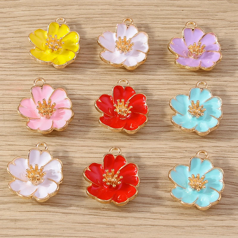 Tusember 10 Stück 19*23mm Niedliche Bunte Blumen-Anhänger für Schmuckherstellung Handgemachte Ohrringe Halskette DIY Modeschmuck – Detail 2