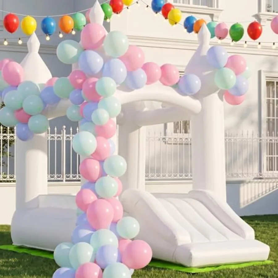 

White Bounce House for,Inflatable Bouncy Castle with Slide for Wedding, Baby Shower, Birthday Party, Indoor Outdoor Portable Ju