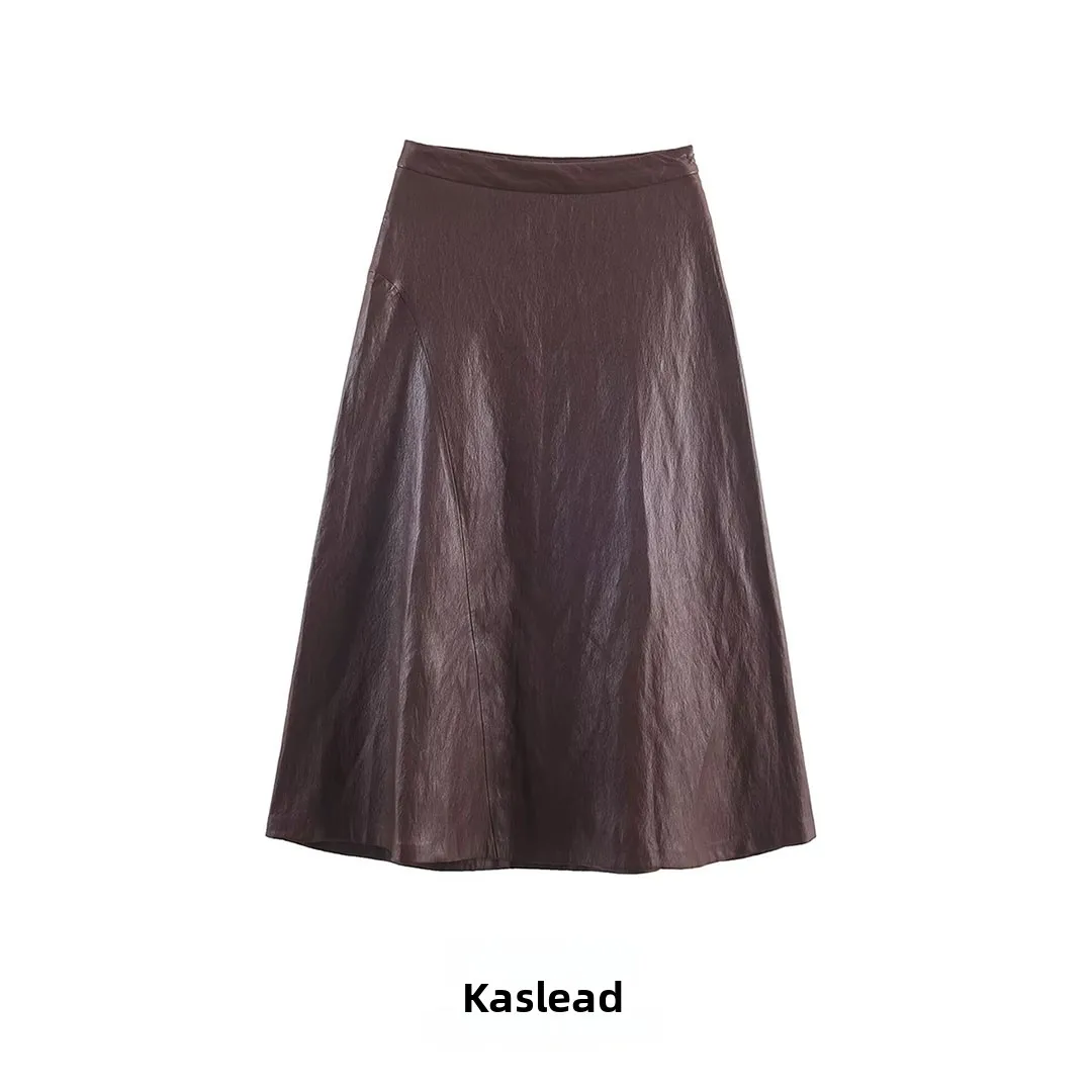 

Модный кожаный пояс, юбка-миди, женская одежда, новинка, юбка трапециевидной формы со стойкой для поездок на работу, полиэфирное волокно