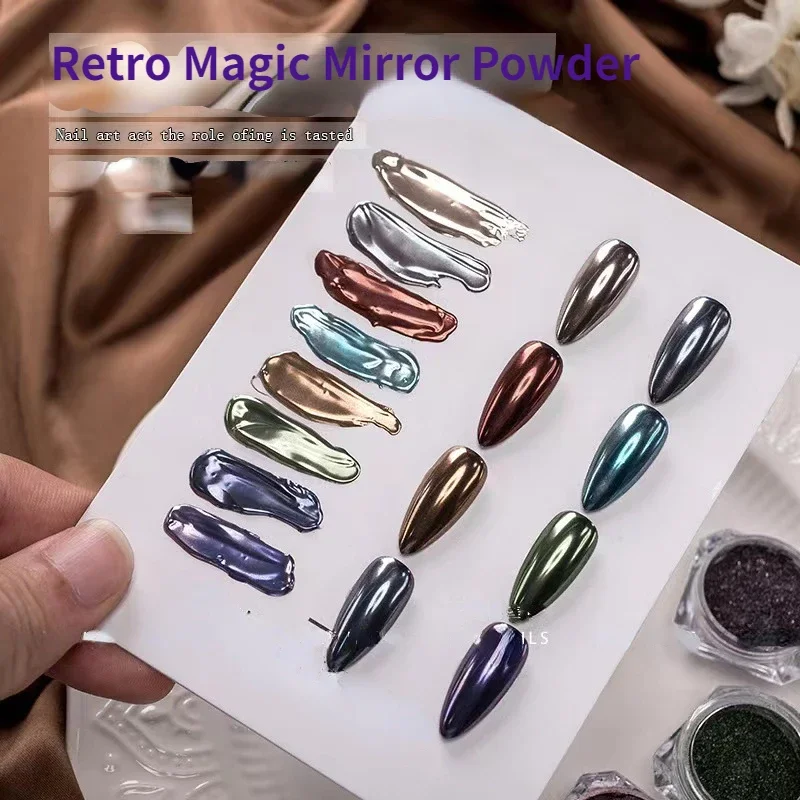 10 PCS Nail Powder Retro Series Magic Mirror Powder Flour Aurora Powder Nail Surface Laser  Direct Accessories