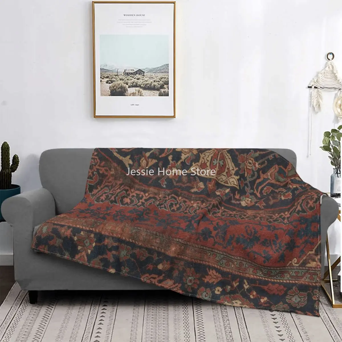 

Bohemian Boho Chic Dark 17th Century Ornate Accent Blankets Flannel Autumn/Winter Soft Throw Blanket for Sofa Outdoor