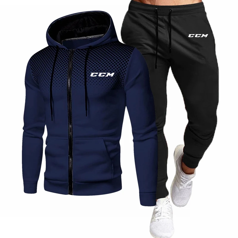 Chándal de 2 piezas para hombre, Conjunto de sudadera con capucha y pantalones de chándal, ropa deportiva de marca, ropa cálida para Otoño e Invierno