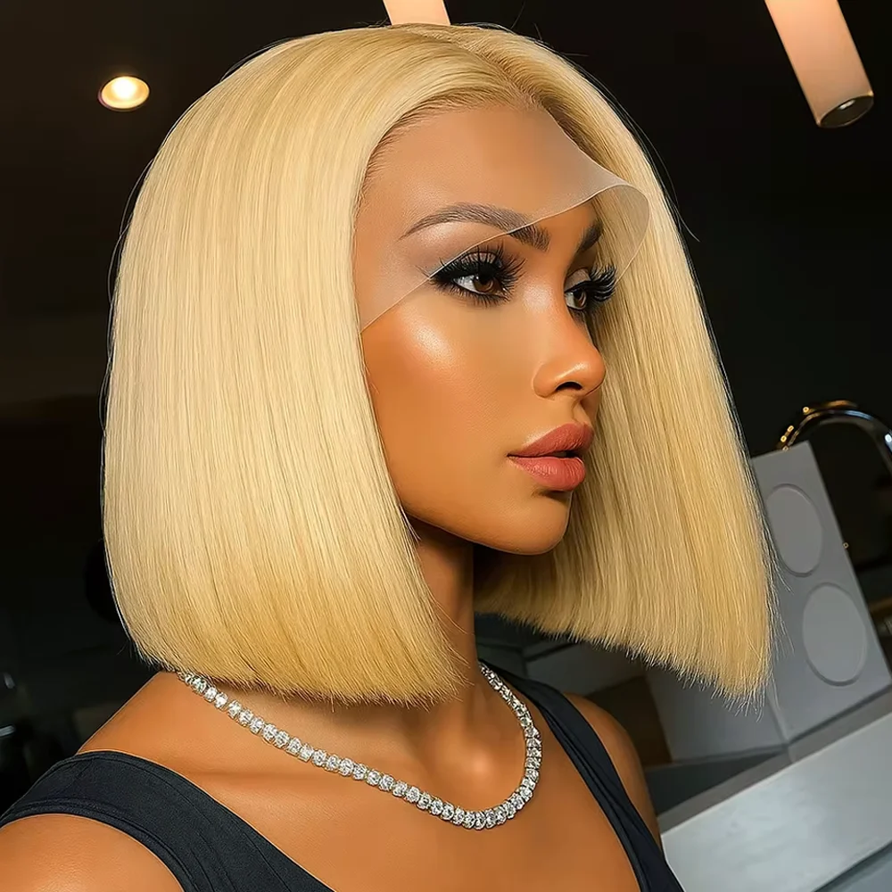 Short Straight Bob Wig Human Hair 8-16 Inches Blonde Bob Brazilian Human Hair Wigs 13x4 HD Lace Front Hair Wigs for Black Women