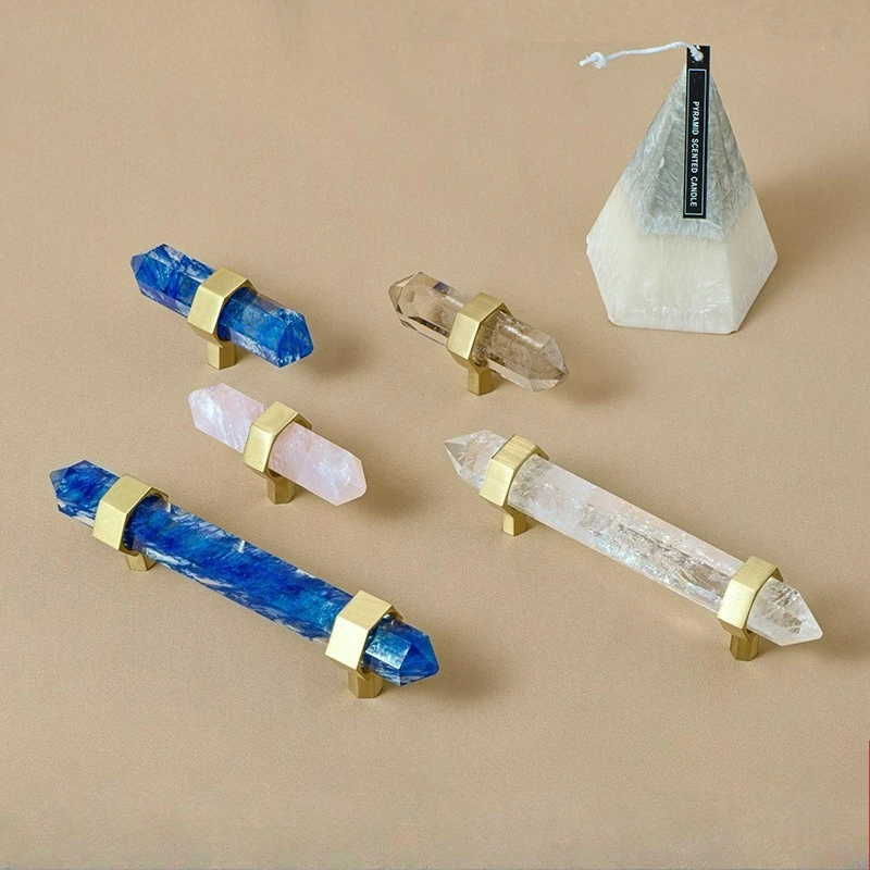 Natural Crystal Brass Cabinet Wardrobe Door Handle Nordic Modern Minimalist Natural Crystal Door Handle