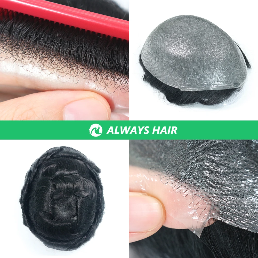 Invisible Hairline Hair System Unit for Men 0.03-0.04mm Super Thin Base Toupee Indian Human Hair Mens' Topper Wig