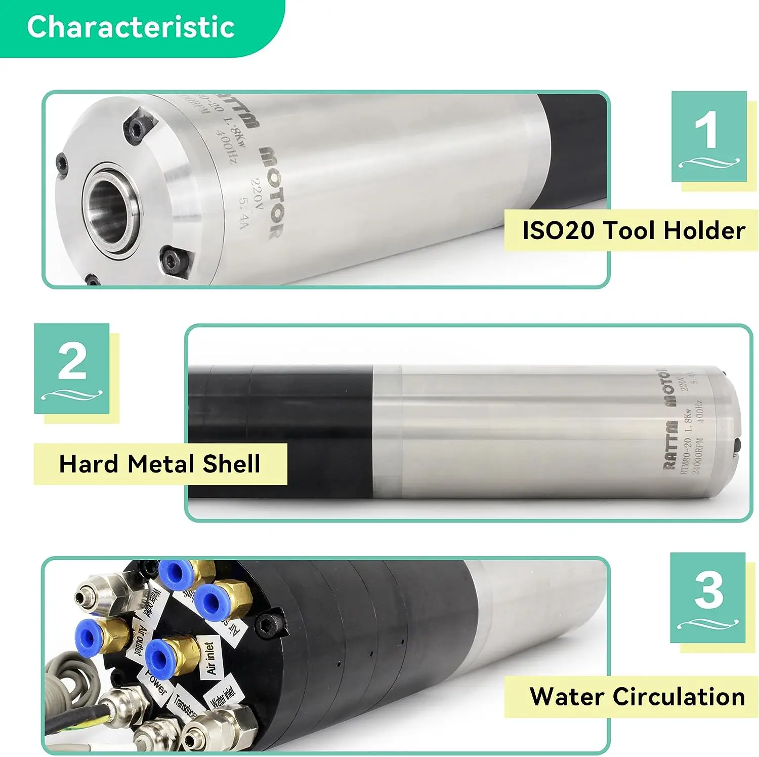 『US/EU』NC 2.2W 220V ATC Spindle Motor ISO20 80mm Permanent POWER Water Cooled Spindle+Inverter For CNC Router Machine