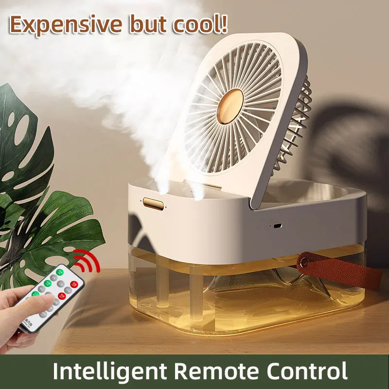 Mini Ventilador Elétrico com Controle Remoto USB, Recarregável, Sem Fio, Portátil, Ar Condicionado, Arrefecimento, Mudo, Umidificador de