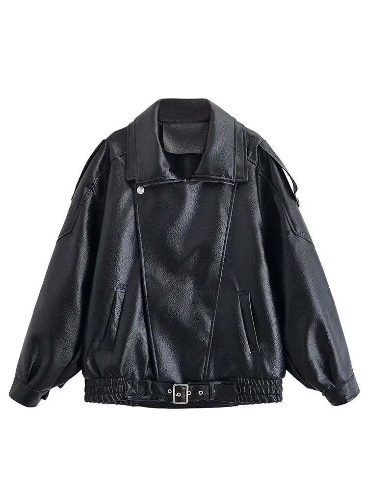 HH Giacche autunnali in ecopelle per donna Cappotto invernale spesso caldo a maniche lunghe con cerniera Giacca da moto da donna vintage