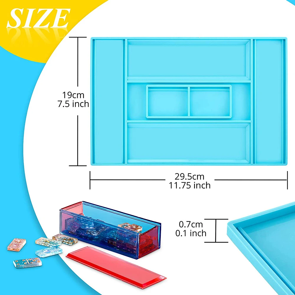 Blue Domino Storage Box Epoxy Resin Mold Container Casting Silicone Mould DIY Crafts Making Tools