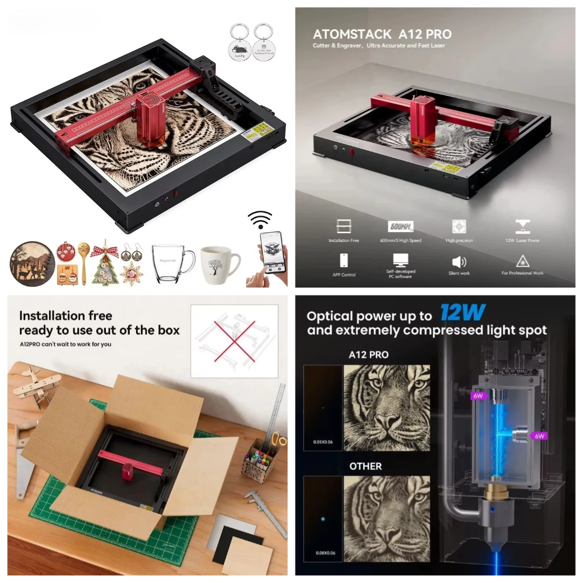 

A12 X12 Pro 50W Second Generation Upgraded Version Wifi Controlled Wood Cutting Glass Dog Tag Engraving Machine