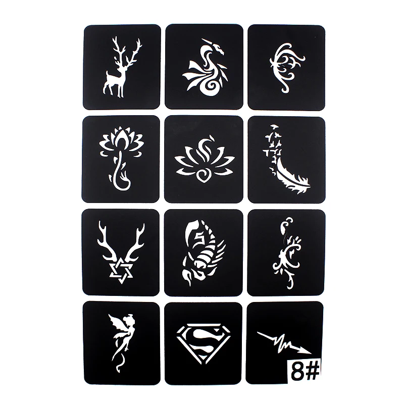 141pcs 10ml Ink + 6 Sheets Airbrush Glitter Tattoo Stencil Women Kids Drawing Template,Small Flower Butterfly Tattoo Stencil