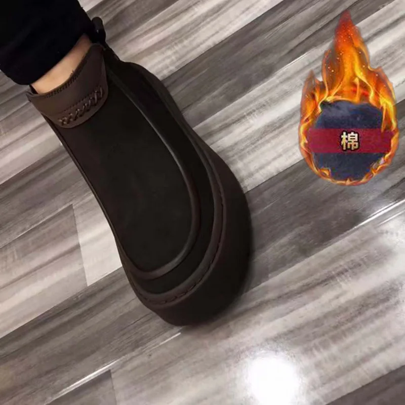 

Мужская обувь, осень-зима 2021, новые повседневные кожаные туфли с низким вырезом, короткие ботинки с плюшевыми хлопковыми туфлями для мужчин.