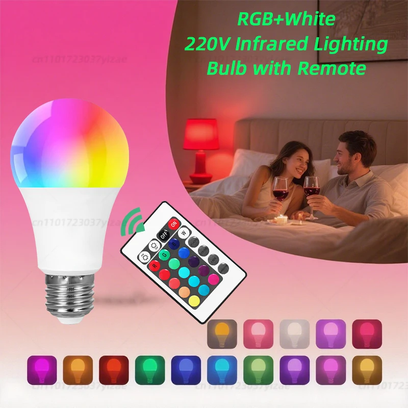 220V IR Remote Control LED Bulb, Dimmable RGB+White Color Changing Light Bulb, E27 Base, for Home/Party/Decor, Energy Saving view 2