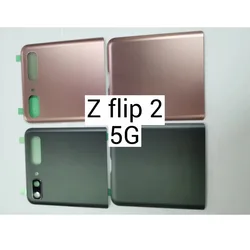 Tampa traseira da bateria de vidro com moldura da câmera e lente para Samsung Galaxy Z Flip 2, 5G, F707 Habitação, Novo