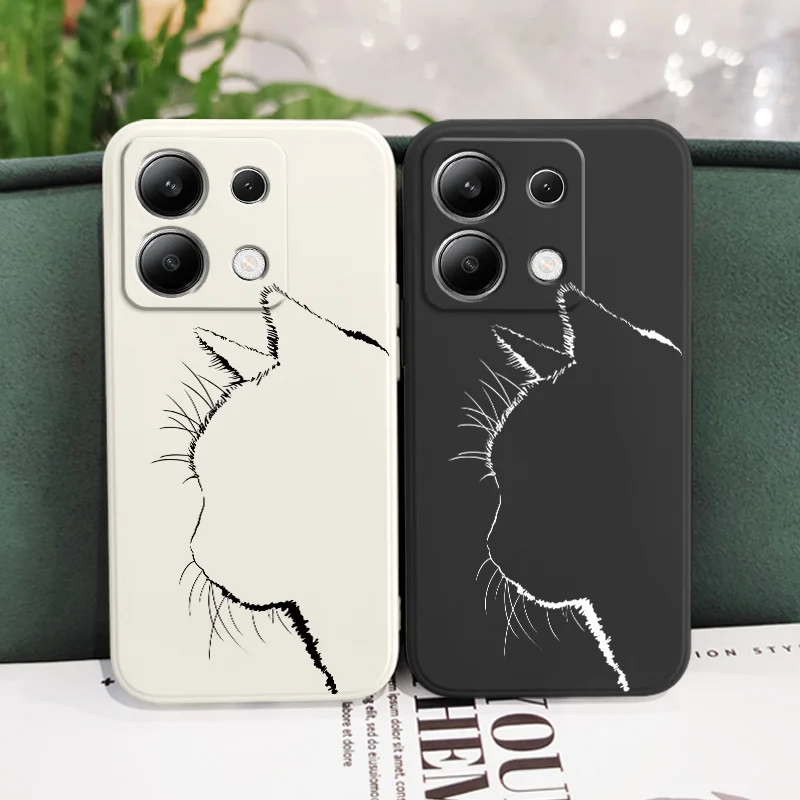 Cute Pretty Cat Phone Case For Xiaomi Redmi Note 14 13 12 12S 11 11S 10 10S 9 9S Pro Plus 4G 5G Liquid Silicone Cover