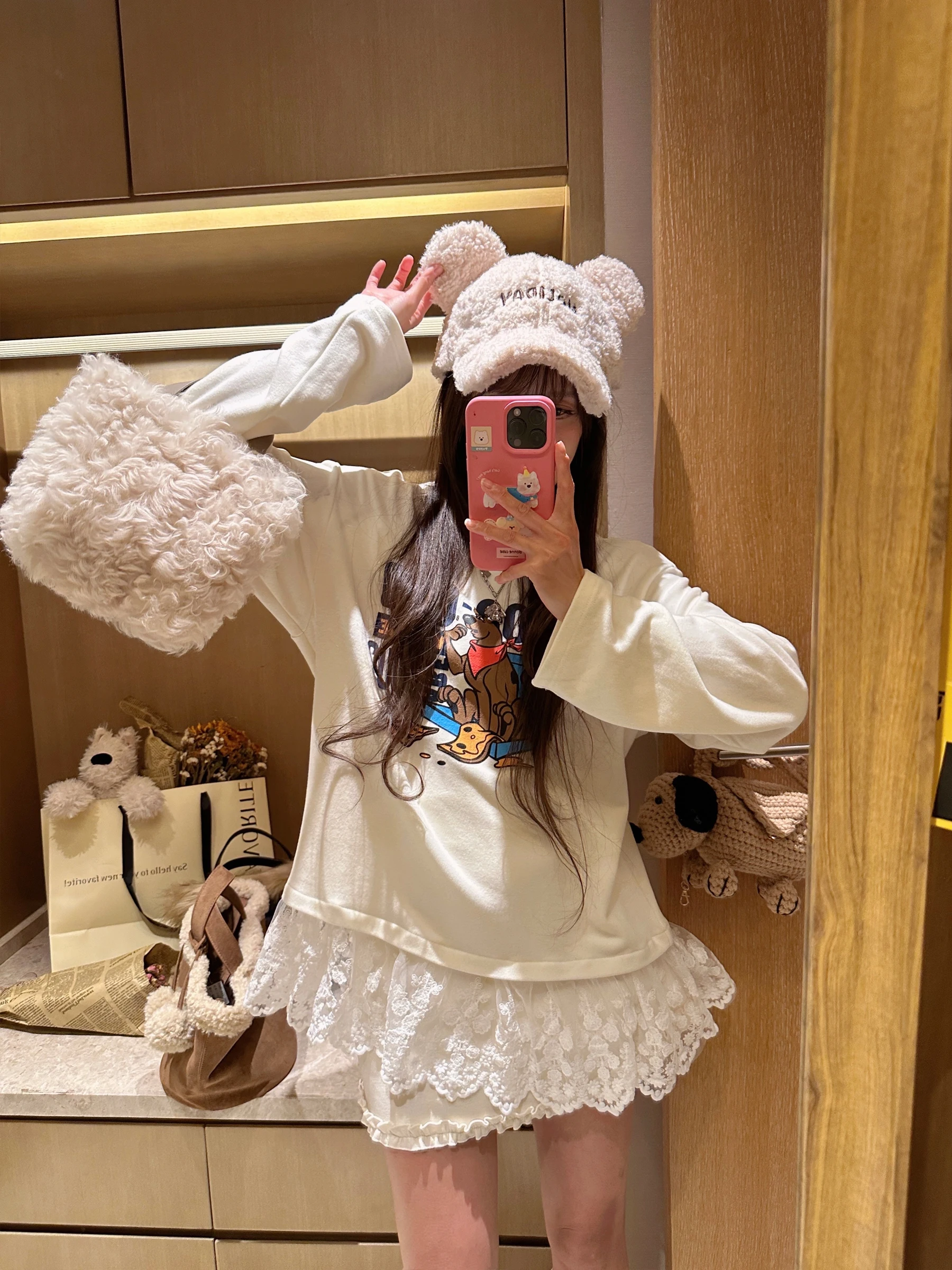 

Белая свободная женская базовая футболка с длинным рукавом, с кружевной отделкой по низу, в корейском стиле INS, топ, нижнее белье, верхняя одежда, хлопок, полиэстер