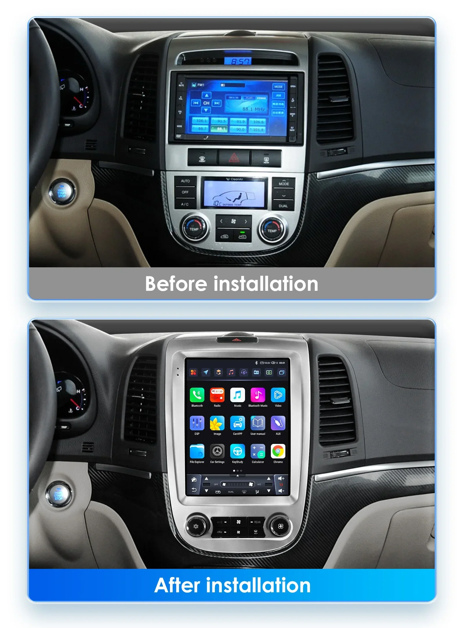 Carplay 9.7inch Android Car Stereo Multimedia for Hyundai Santa Fe 2 2006-2012 Car audio 2Din Vertical Screen Intelligent Player