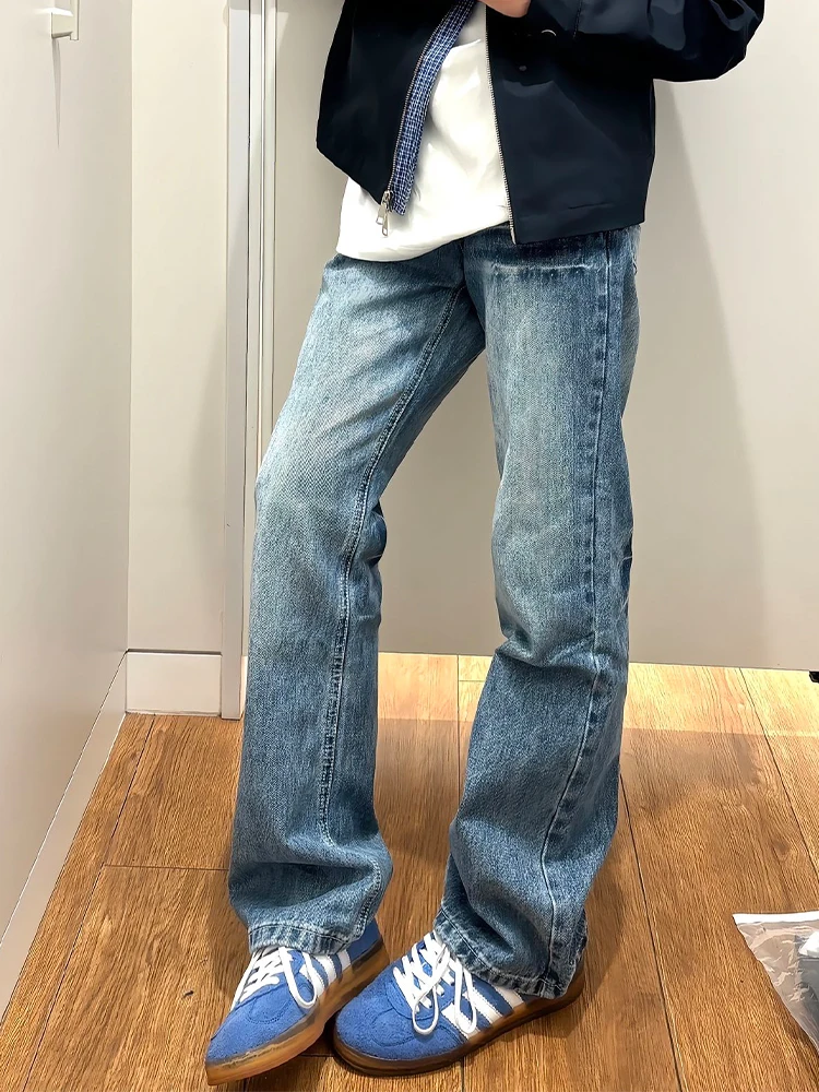 Waed Blue High Street Vibe Men's Jeans Straight Leg Slim Fit Micro Flare Autumn Clean Fit Denim mid Waist Zipper Casual