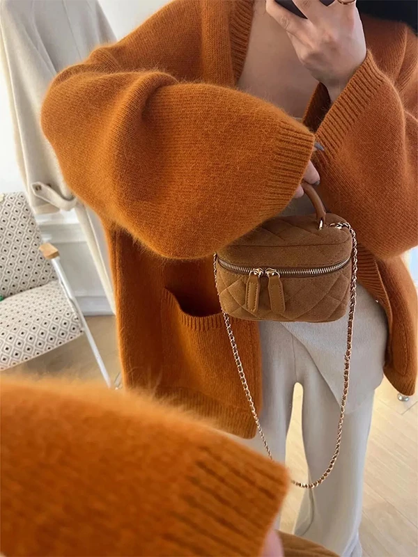 レディース ティエンド ニット ベアファー セーター コート Vネック ソフト 暖かい 秋冬 アウター カジュアル スリーブ ロング スリーブ ミッドレングス