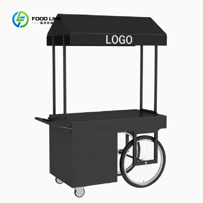 

Customized Outdoor Mobile Food Kiosk Trolley Snack Cart with Metal Roof for Coffee & Drinks Retail Sales