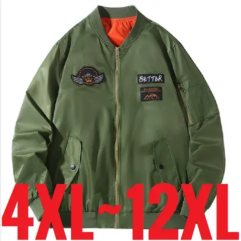 Extra Plus Size Men's Bomber Flight Jacket Oversize Loose Fit Baseball Coat Male Spring Aviator Pilot Big Large 12XL Windbreaker