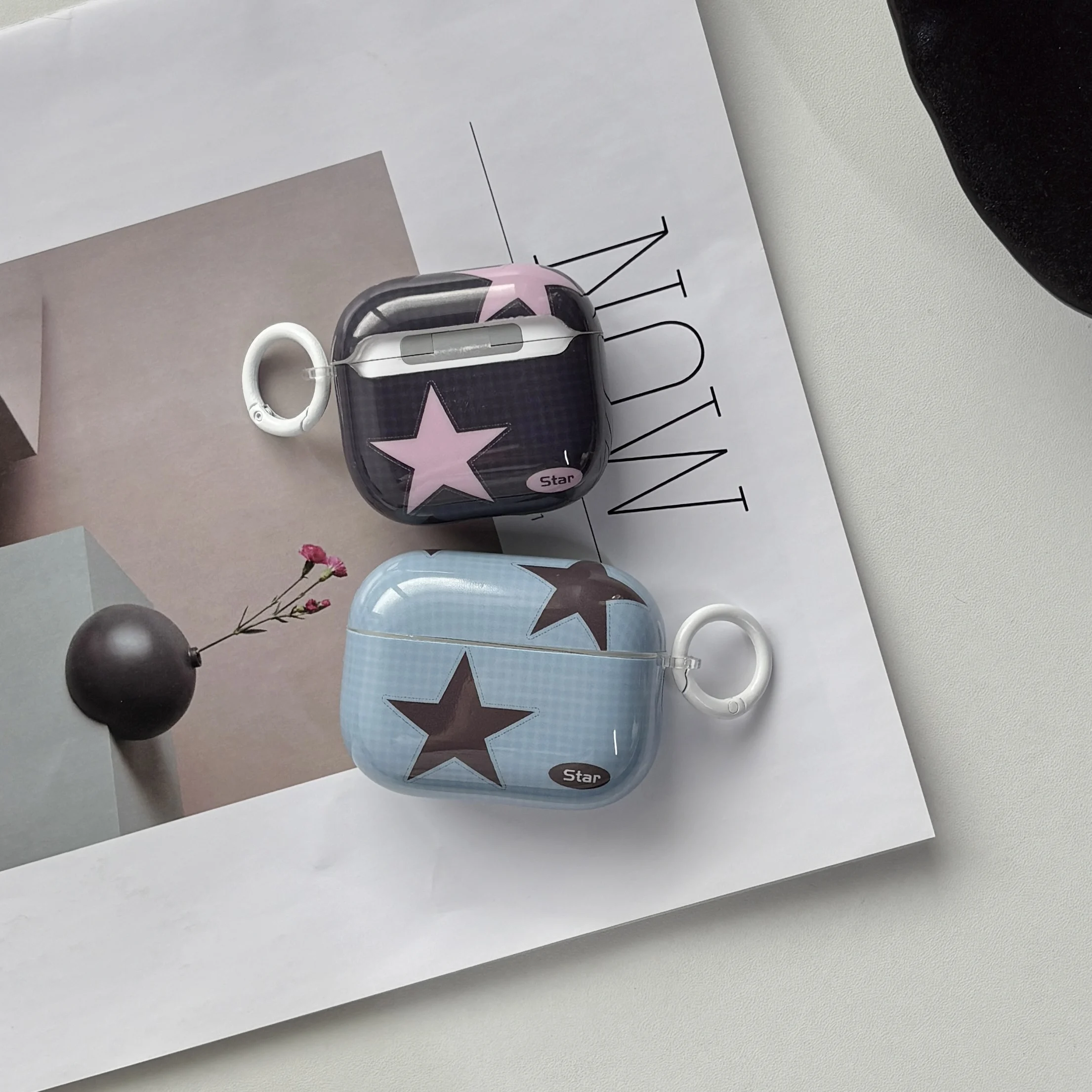 Y2K Style Fashion Blue Pink Five-Pointed Star Check Pattern Protective Earphone Case Suitable for AirPods 5 2 3 4 Pro Pro2 Pro3 - view 5