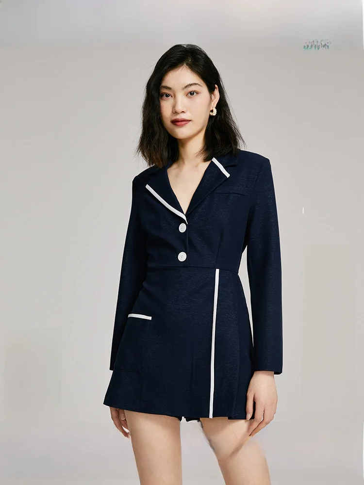 

Ele Long Sve Jumpsuit Commute Profional Navy Sle Women's Spring Summer One-Piece Suit High Waist Straight Leg