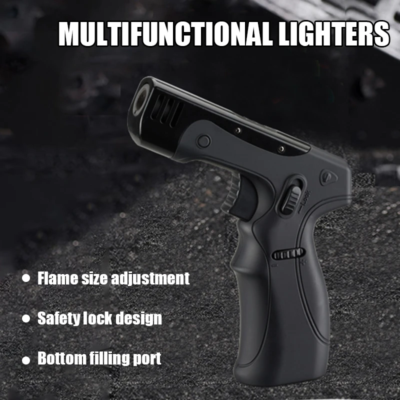 1300C Torch Kitchen Gun Turbo Windproof Cigar Bbq Camping Lighter With Adjustable Blue Flame Size Safety Lock Powerful Gadgets