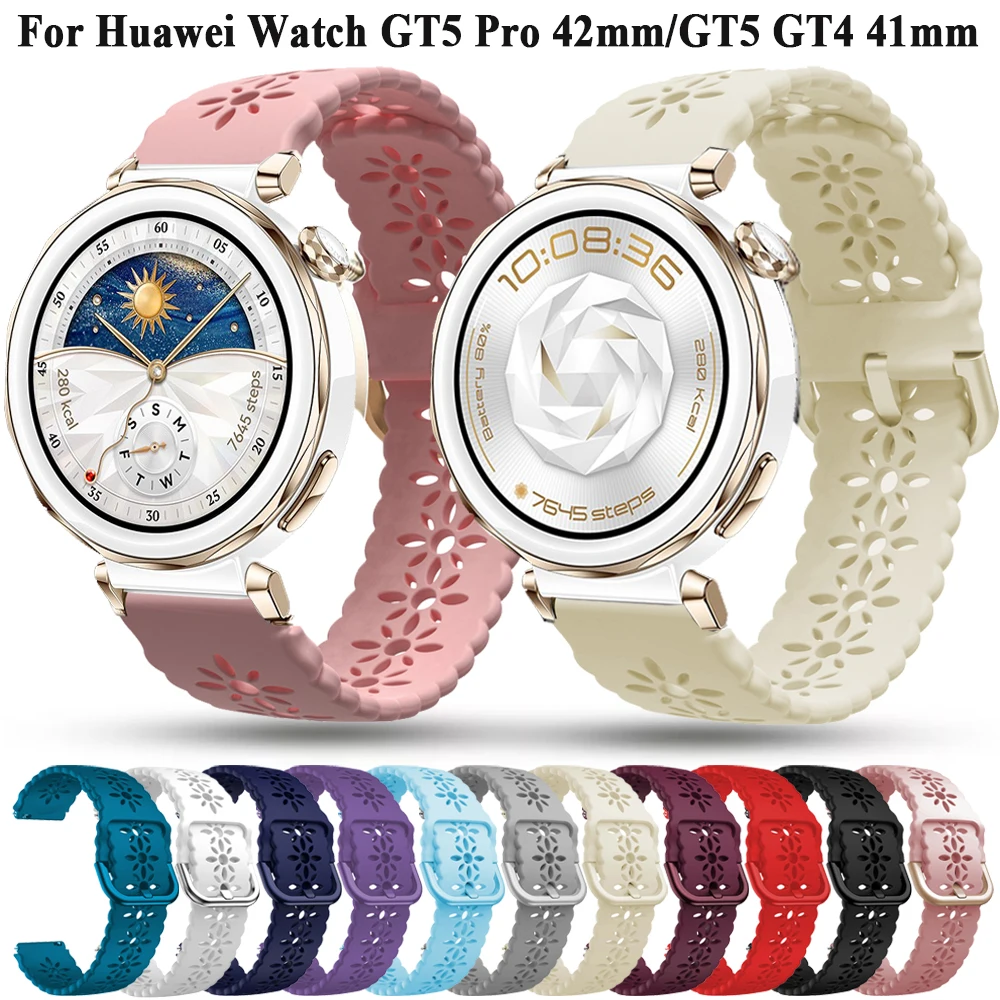 18mm Lace Strap Band for Huawei Watch GT5 GT4 41mm/GT5 Pro 42mm Silicone Wristband for Huawei GT 5/GT 4 41mm Watchband Bracelet