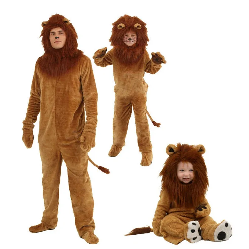

Kids Adult Halloween Animal Onesies Pajamas Anime Cartoon Storybook Role Play Cowardly Lion Costume Oz Outfits
