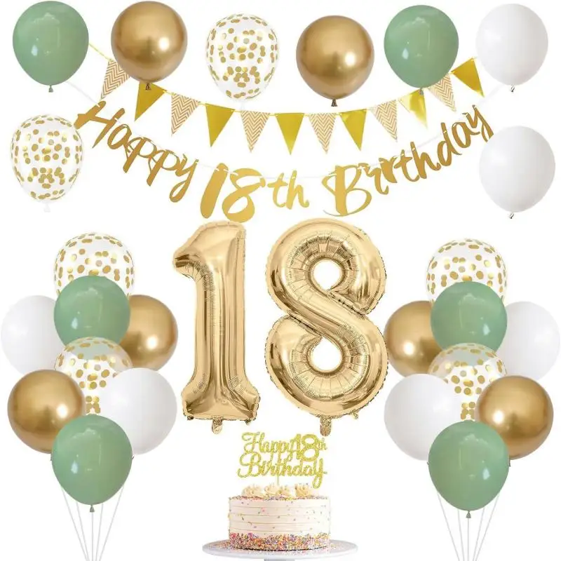 28 pçs/set ouro verde dia das crianças festa de aniversário celebração dígito pendurado banner guirlanda número balões decorações do bolo conjunto