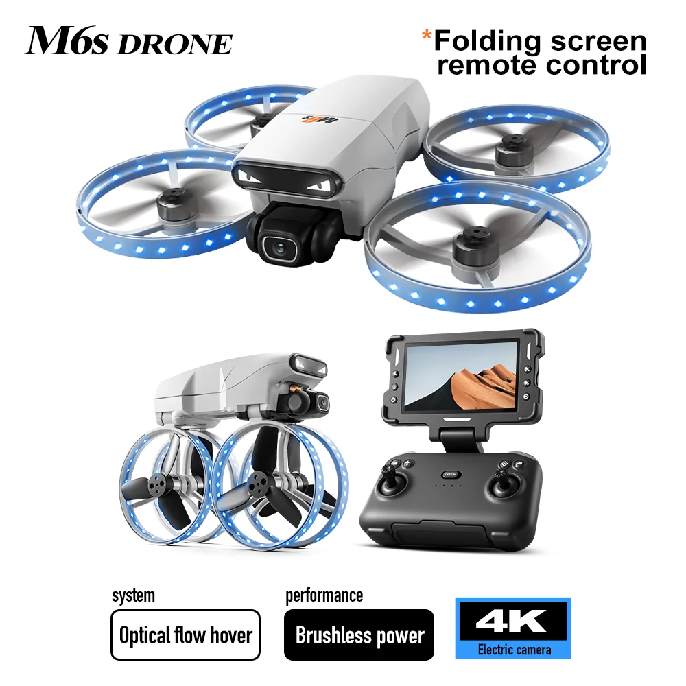 M6S Foldable Brushless 4K Drone Toy Gift, WiFi FPV, Dual Camera, Obstacle Emergency Stop, Birthday Holiday Gift, Beginners Toy