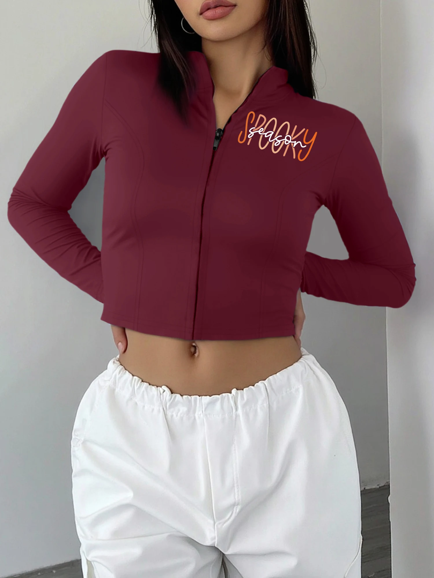 

Эластичная женская куртка на молнии с принтом, приталенное повседневное пальто, мягкая удобная верхняя одежда для повседневной носки