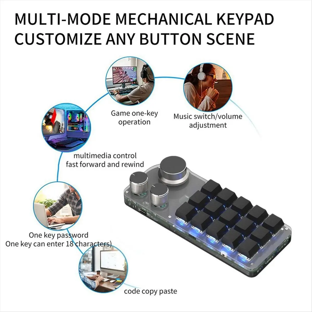 

Efficientt-15 Keys 3 Knobs Programmable Keyboard,Blue Switch Hot Swappable Numpad, Gaming Keyboard With Memory Function