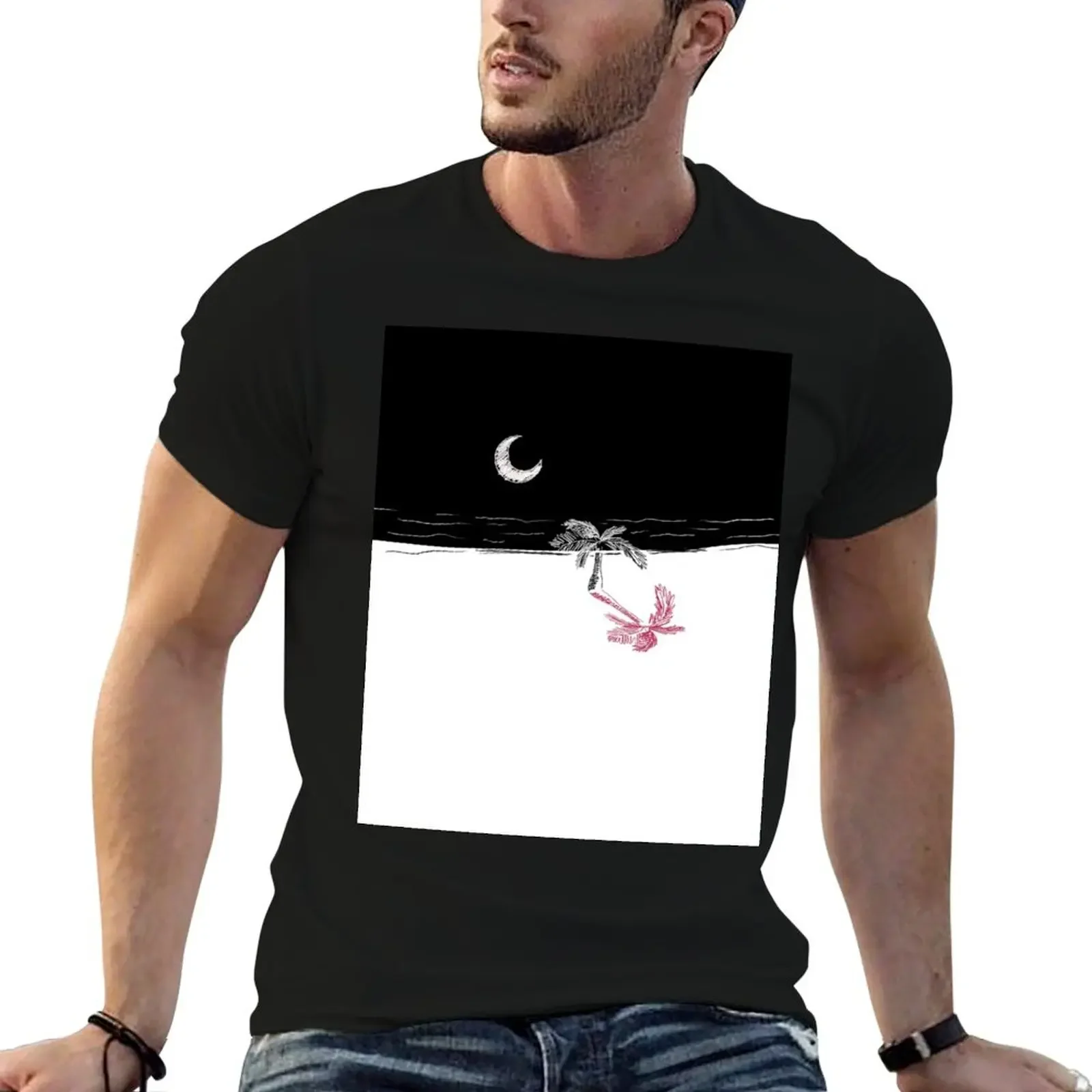 Crescent moon at the beach - no year T-Shirt graphic shirts quick drying heavyweights plus sizes men workout shirt