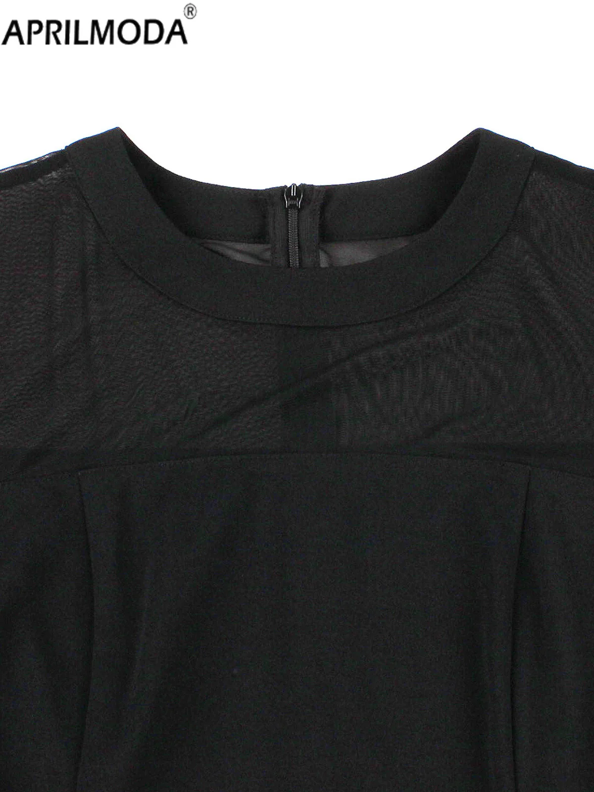 2025 Mesh Black Red Patchwork Elegant Sheer Midi Short Swing Dresses Birthday Prom Party Banquet Women Plain Vintage Swing Dress