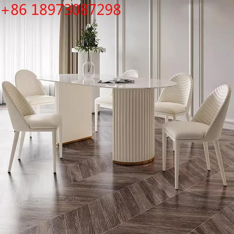 طاولة طعام ذات بلاطة صخرية فاخرة وخفيفة الوزن ومجموعة كرسي طاولة طعام حديثة وبسيطة على الطراز الكريمي #1