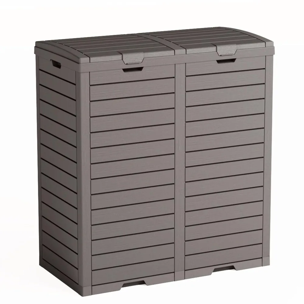 

Outdoor Double Trash Can, Waterproof Trash Can Cabinet for Outside, Resin Garbage Bin with Lid and Drip Tray for Easy