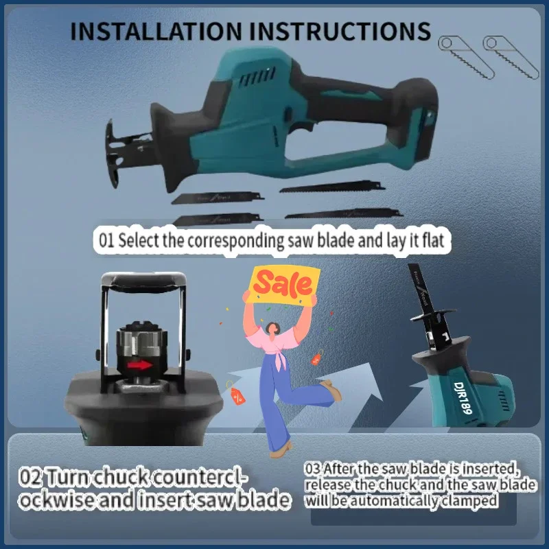 Misura Makita DJR189 Sega alternativa elettrica a batteria Sega da taglio per legno e metallo Batteria al litio Sega portatile per batteria Makita 18V