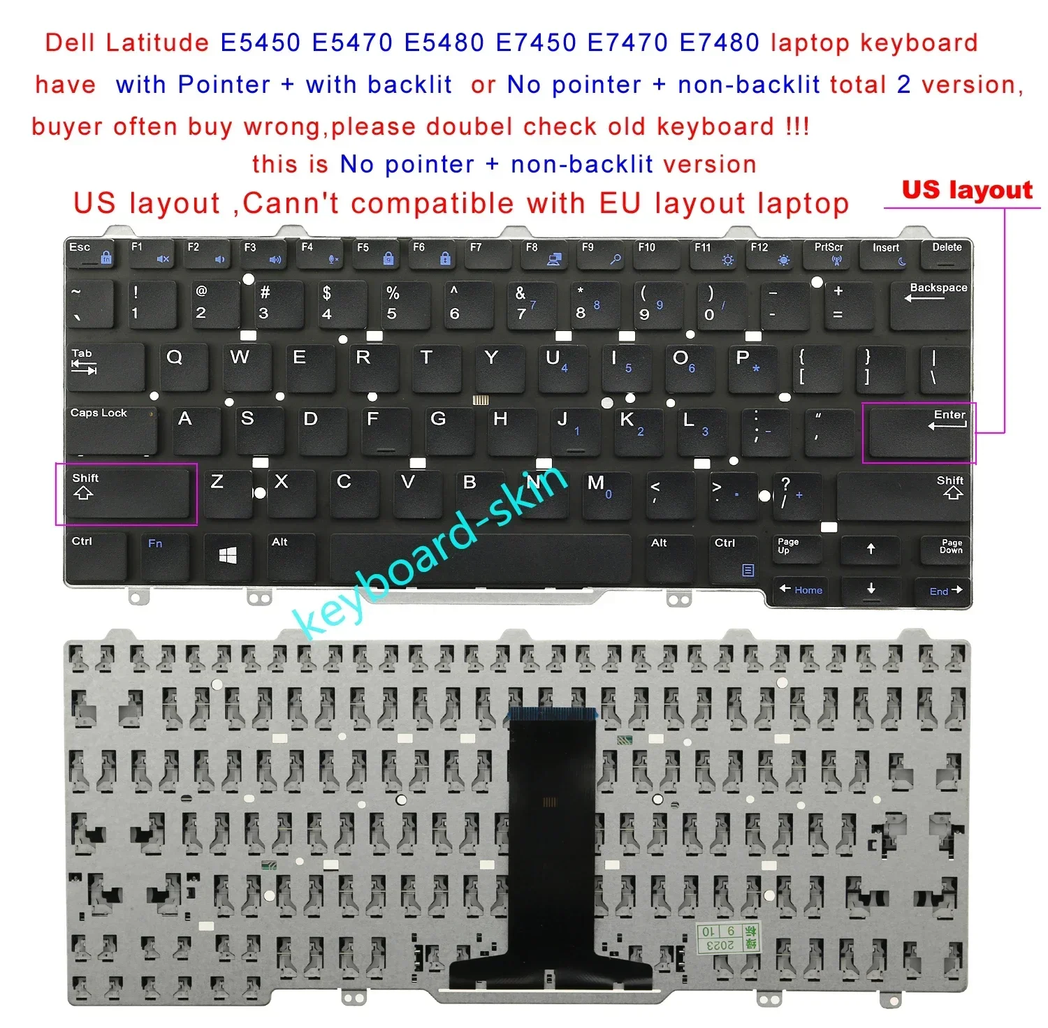 Novo Teclado Americano (EUA) SEM Retroiluminação e SEM Pointer para Dell Latitude 3340 3350 E5450 E5470 E5480 E7450 E7470 E7480 9Z.NB2UW.A01 NSK-LKAUW
