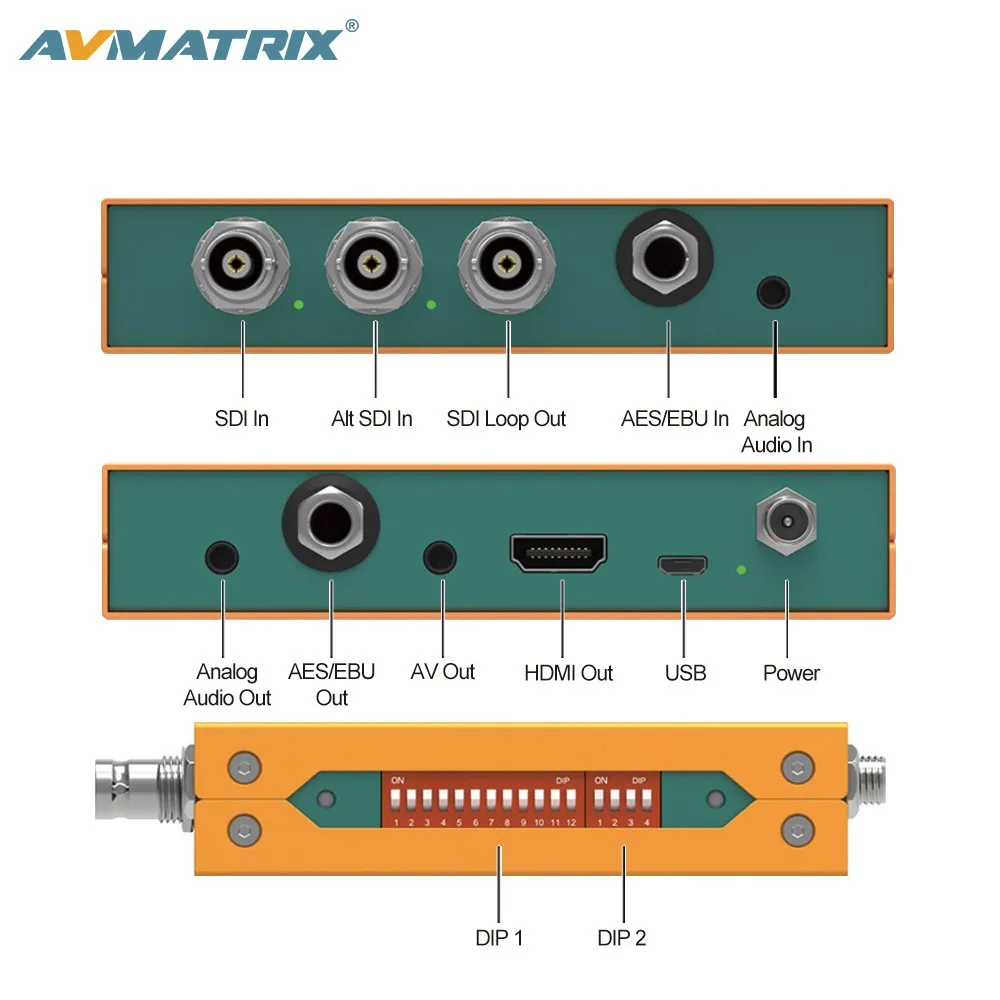 AVMATRIX 3G-SDI zu- und AV-Scaling-Broadcast-Konverter mit eingebettetem Audio/AES/EBU