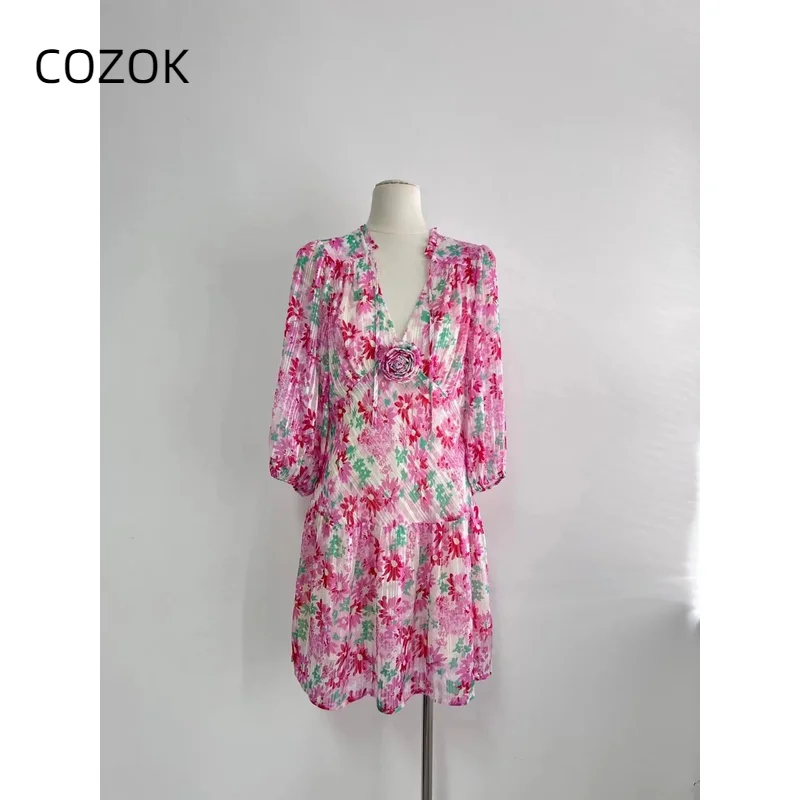 

2024 Summer New Women's Woven Flower Print Dress