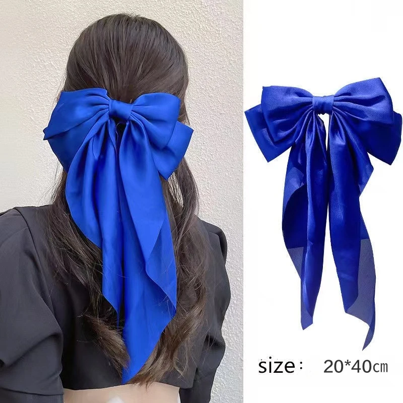 Kobiety elegancka kokardka wstążka spinki do włosów jednokolorowe satynowe klipsy z kokardką dziewczyny koreańskie spinki do włosów stroik imprezowy akcesoria do włosów 2024 — zdjęcie 3