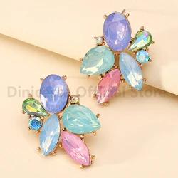 Korean Fashion Original Shiny Glass Decor Stud Earrings For Women Trend Boho Luxury Charm Fairy Wedding Party Unusual Jewelry