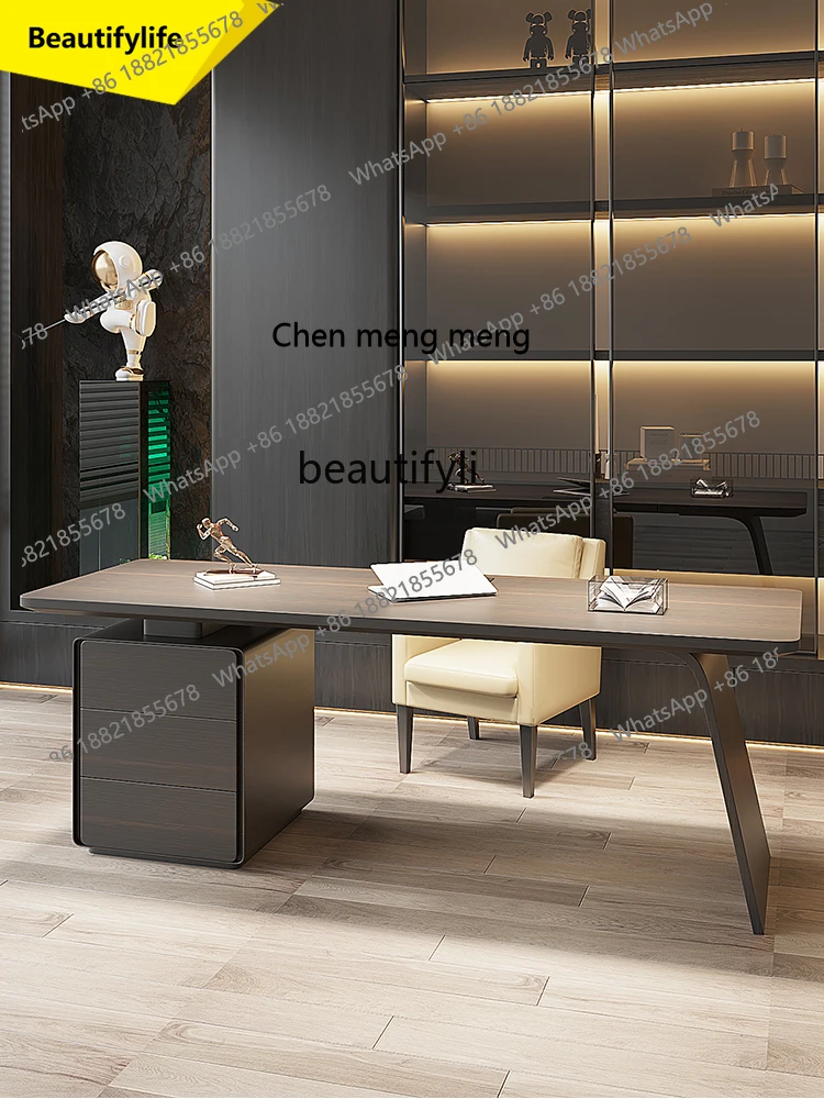 E153  Italian Minimalist Light Luxury Study Desk Home Living Room Solid Wood Computer Desk High-End Office Desk for Boss