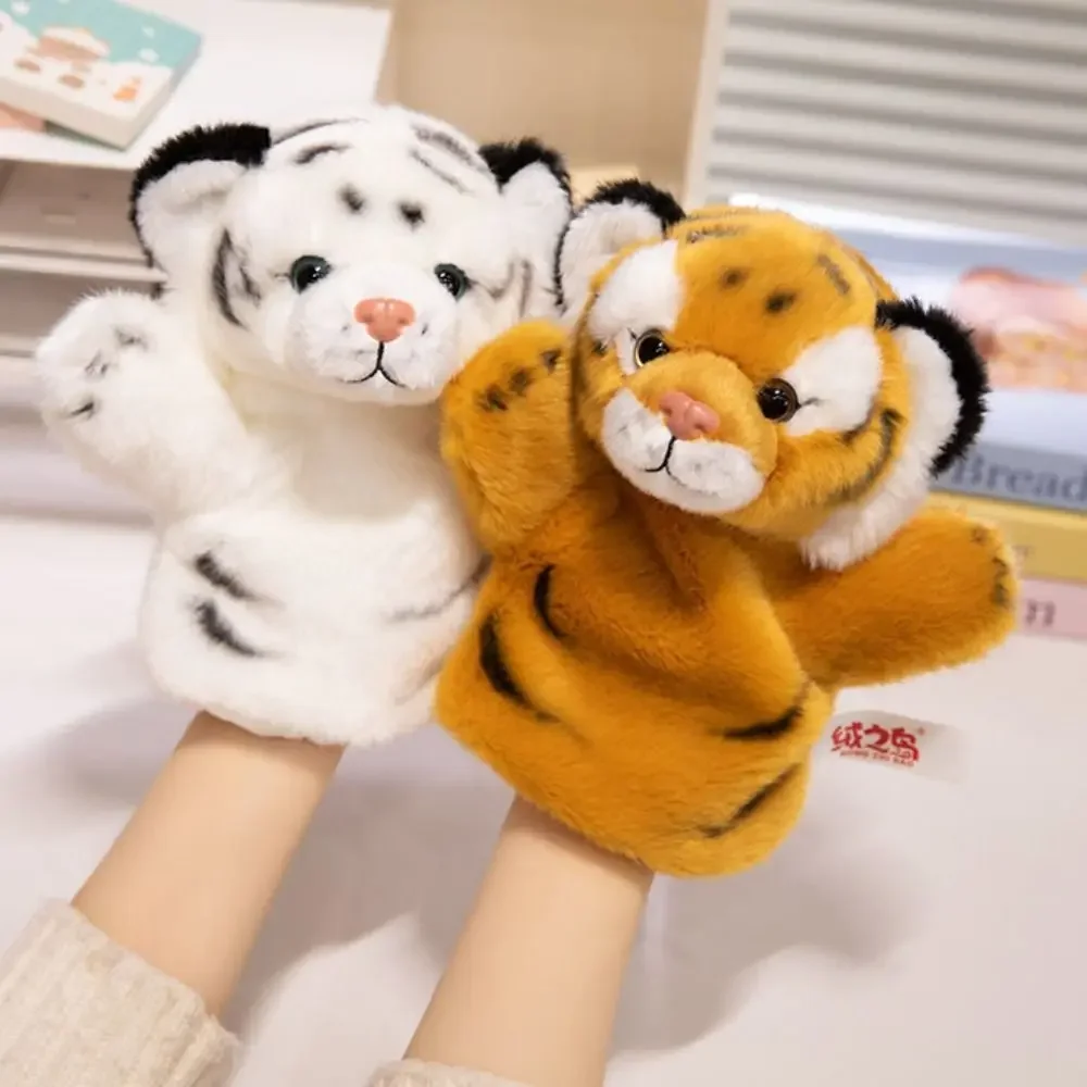 Soft Stuffed Animal Hand Puppet RealLife Plushie Tiger Hand Puppet Mother and Son Headband Tiger Plush Doll Parent-Child