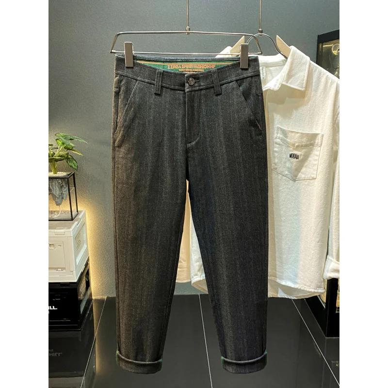 

Men's Business Pants2025Autumn Winter New High-End Fashion Straight-Leg Striped Print Casual Pants